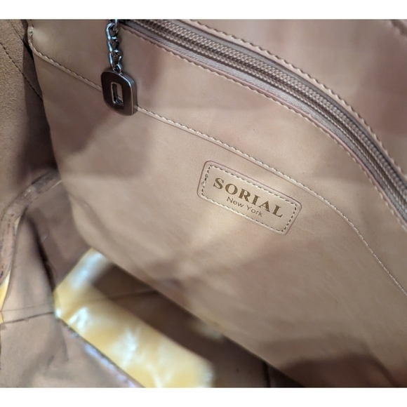Sorial New York Vegan Leather Yellow Tan Shoulder Tote Bag - Picture 6 of 10